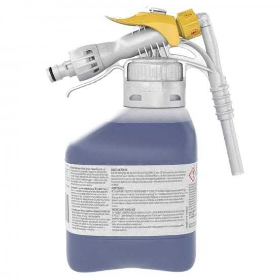 jug of blue liquid with hand sprayer