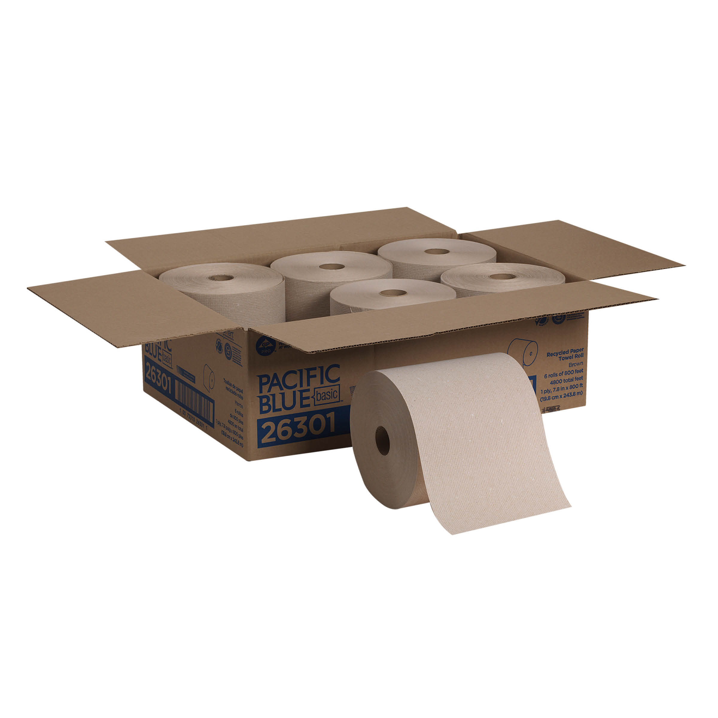 GP PRO Pacific Blue Basic Recycled Hardwound Paper Towel Roll, Brown, 26301, 800' (6 per case)