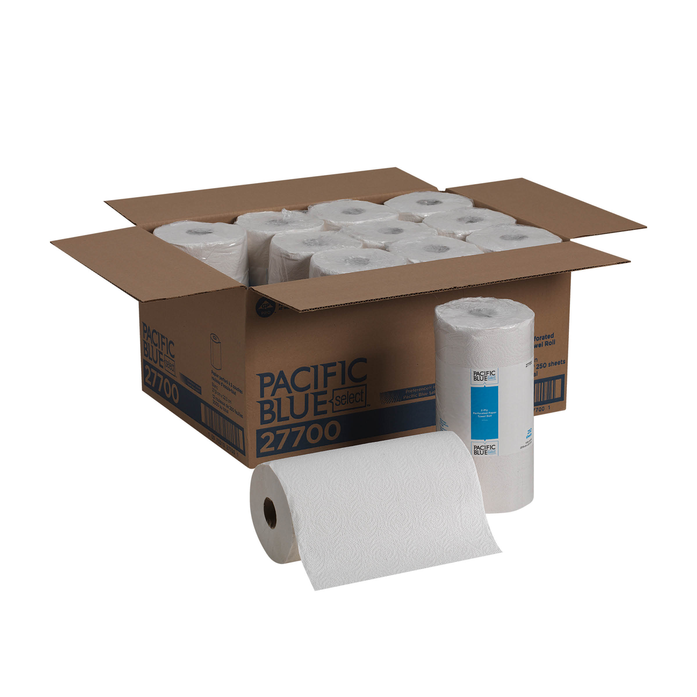 GP PRO Pacific Blue Select 2-Ply Perforated Roll Paper Towel, White, 27700, 250 Sheets/Roll, 12 Roll/Case