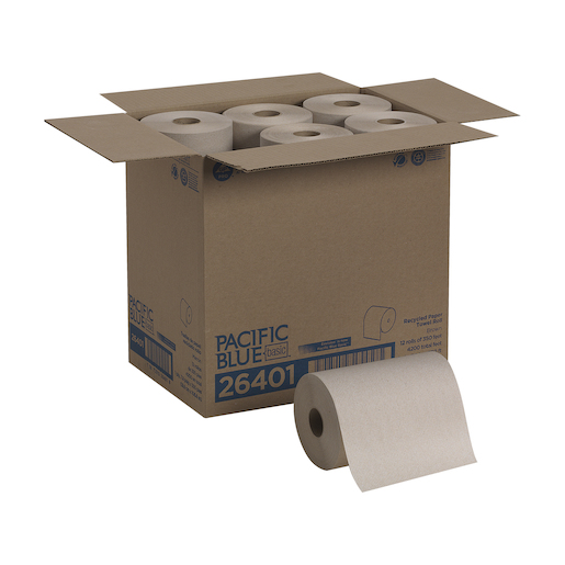 GP PRO Pacific Blue Basic Recycled Paper Towel Roll, Brown, 26401, 350 Ft/Roll, 12 Roll/Case