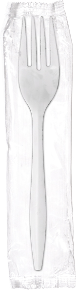 White fork wrapped in plastic