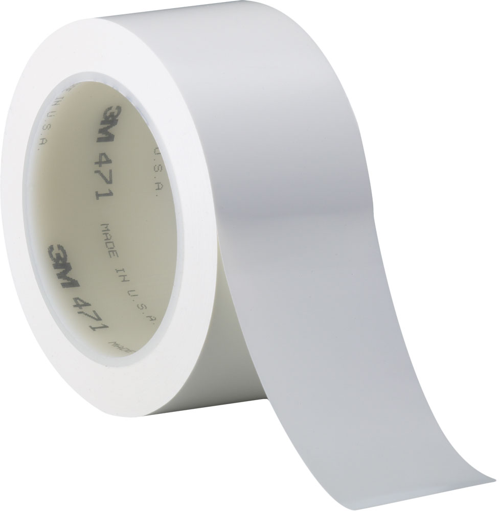 3M™ Vinyl Tape 471, White, 1 1/2 in x 36 yd, 5.2 mil, 24 rolls per case
