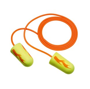 3M™ E-A-Rsoft™ Yellow Neon Blasts™ Earplugs 311-1252, Corded, Poly Bag, Regular Size, 2000 Pair/Case