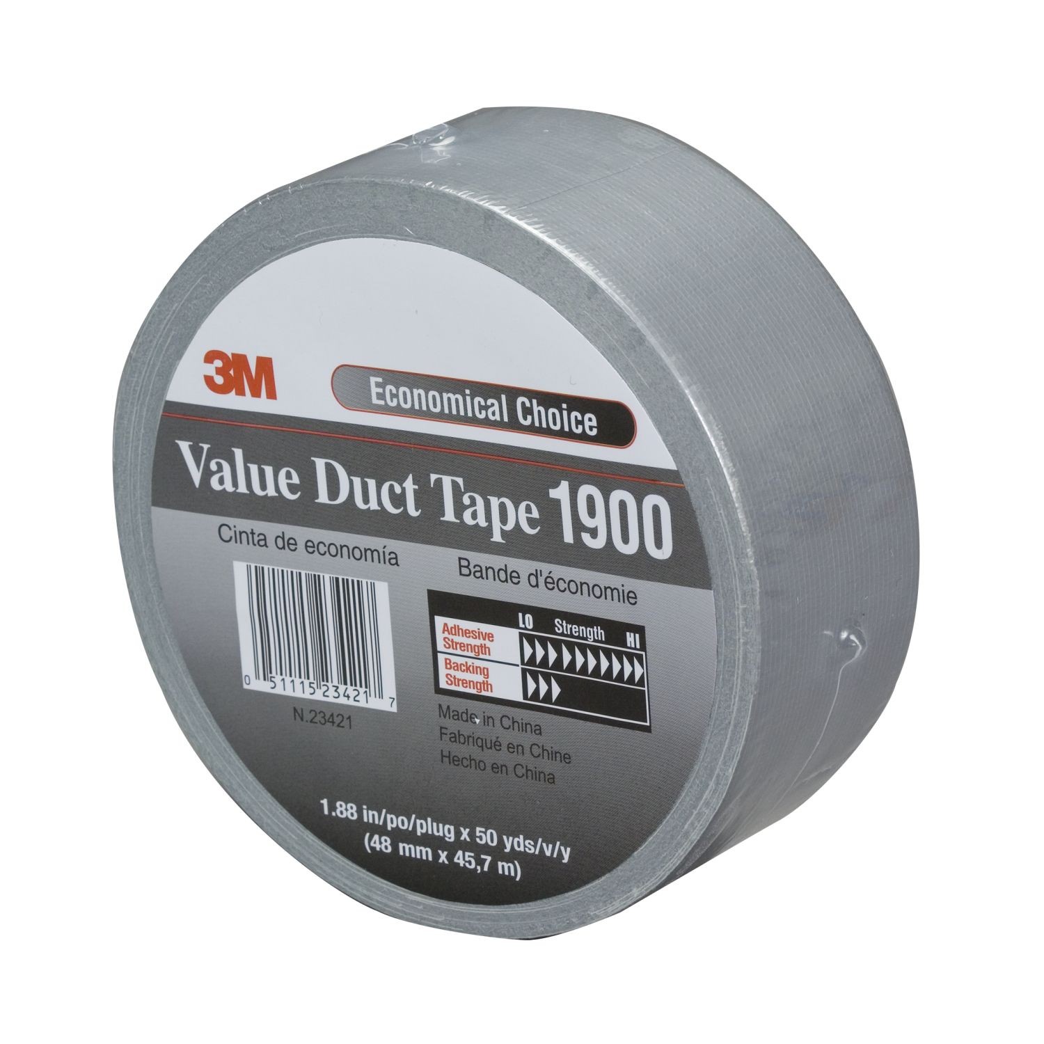 3M™ Value Duct Tape 1900, Silver, 1.88 in x 50 yd, 5.8 mil, 24 per case, Individually Wrapped Conveniently Packaged