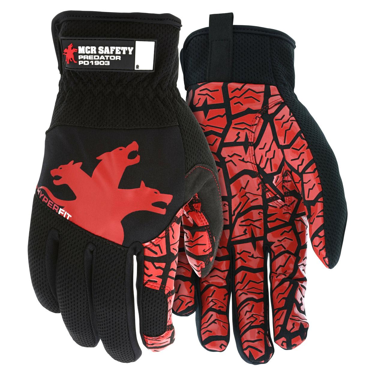 Black and red gloves front and back